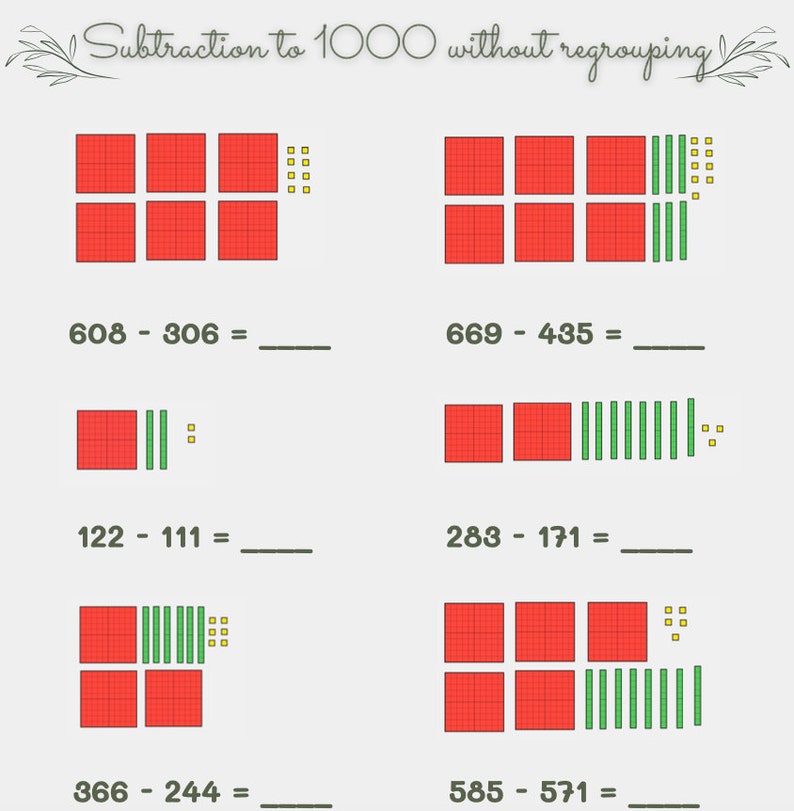 3 Digit Addition and Subtraction Practice Bundle, Using Base Ten Blocks ...