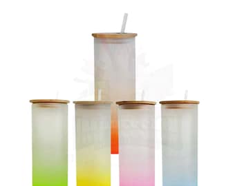 Sublimation 25oz Straight Colored Frosted Glass Tumbler W/Bamboo Lid & Straw