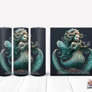 3D Mermaid Teal 20 oz Tumbler Wrap