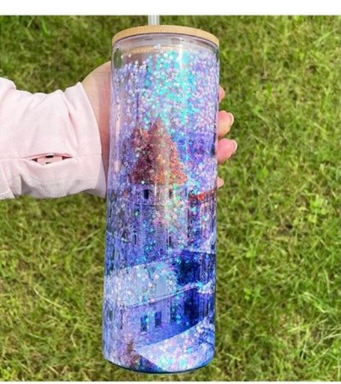 Sublimation Blank SNOW GLOBE 20oz Glass Tumbler With Bamboo Etsy