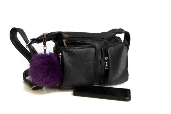 Purple Fox Fur Pompom Keychain, Handmade Bag Charm - Etsy display picture 2