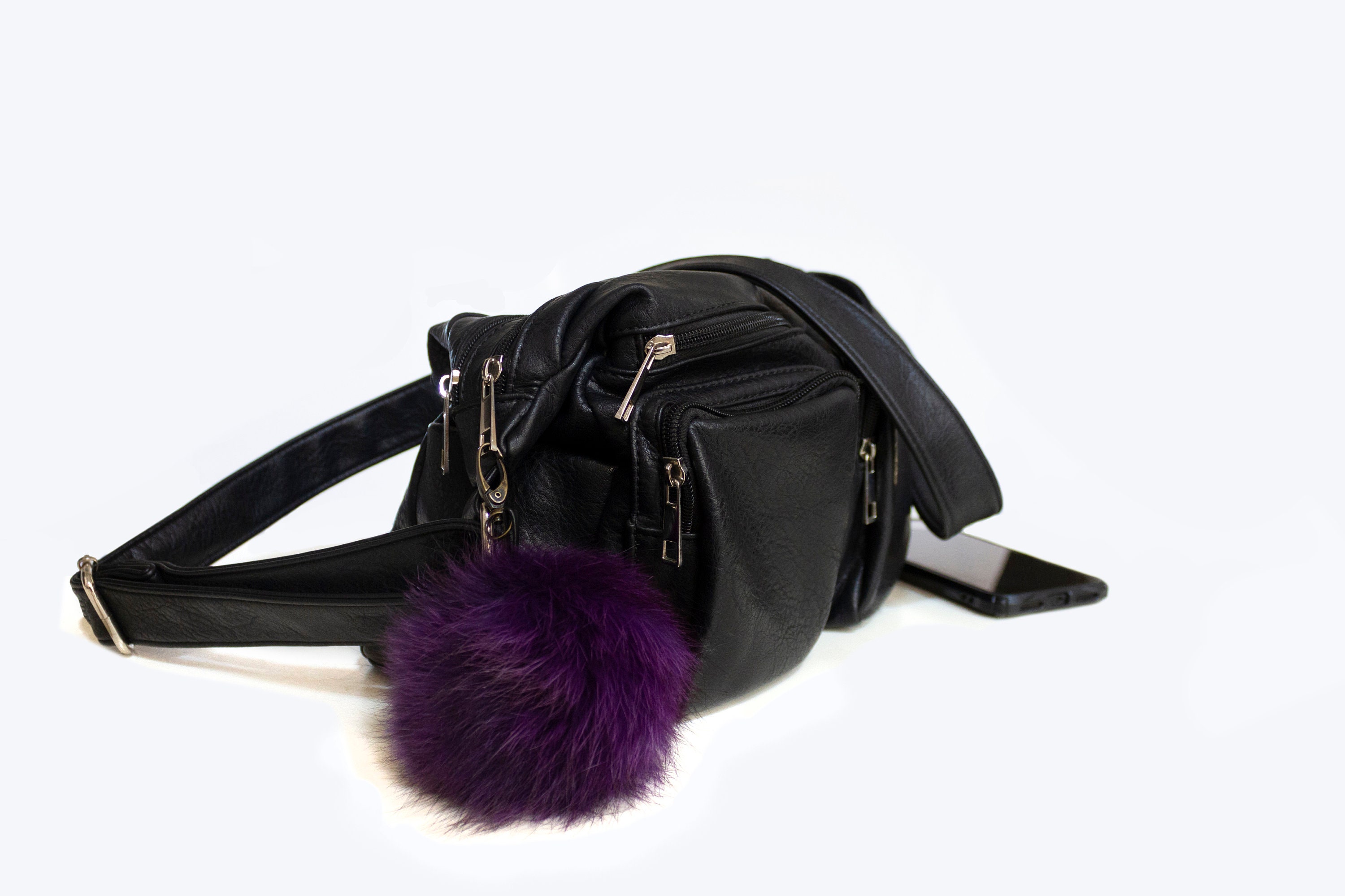 Purple Fox Fur Pompom Keychain, Handmade Bag Charm - Etsy display picture 1