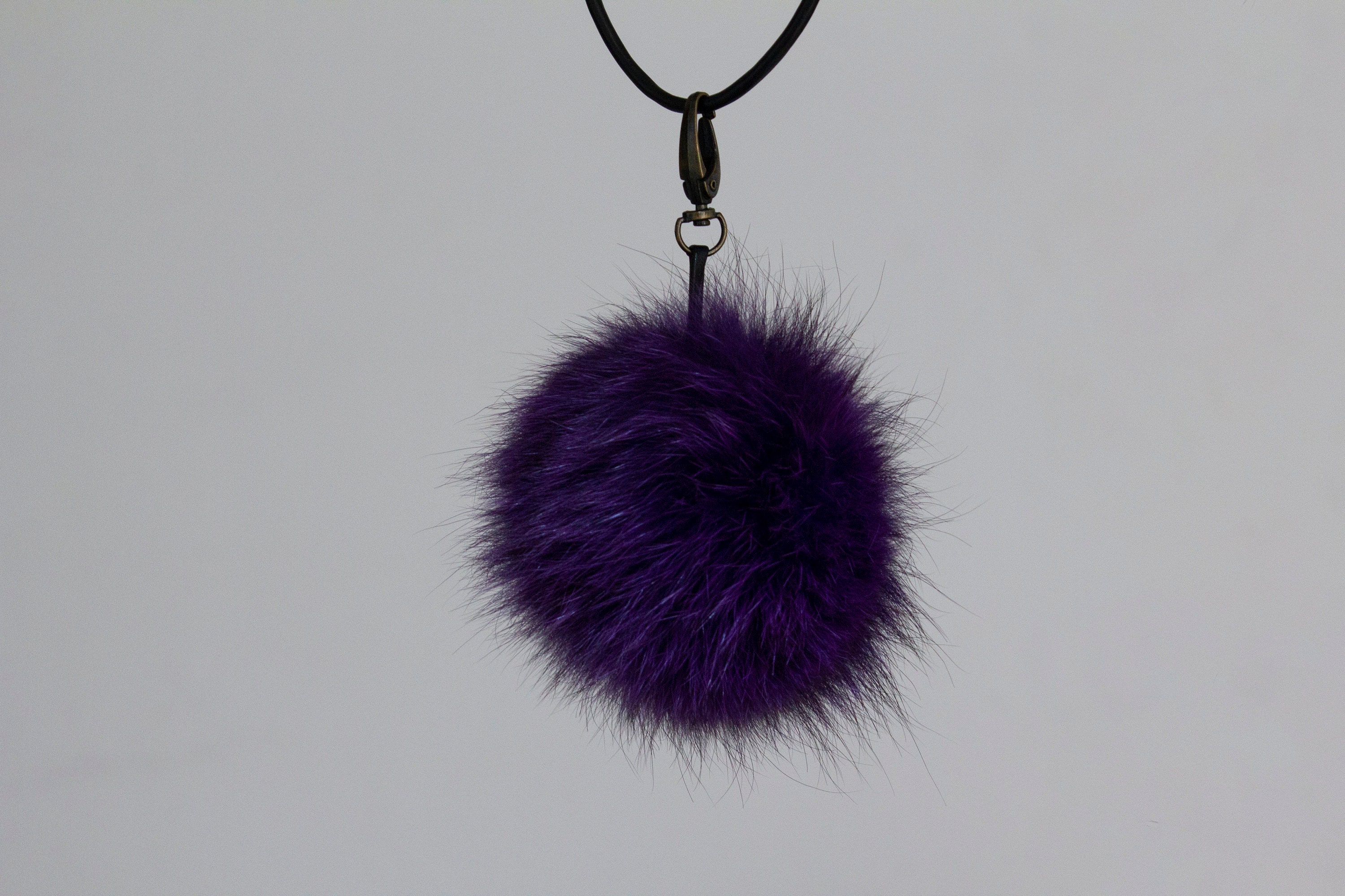 Purple Fox Fur Pompom Keychain, Handmade Bag Charm - Etsy display picture 3
