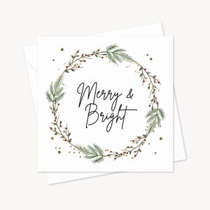 Schlichte frohe und helle Weihnachtskarte | Personalisierte Karte | Festtagskranz | Karte Winter | Geschenk für Familie und Freunde