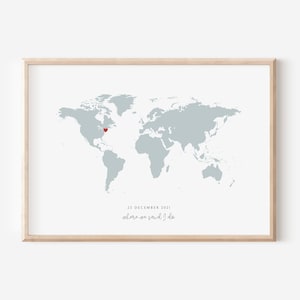 Gepersonaliseerde wereldkaart locatie print | Cadeaus voor stellen | Betrokkenheid | Jubileum | Minimalistisch | Verjaardag | Woondecoraties | A3 A4 A5