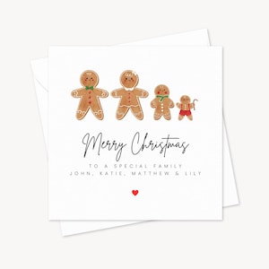 Biglietto di Natale personalizzato con famiglia di pan di zenzero / Nomi di famiglia festivi / Biglietto invernale personalizzato / Dolcetto / Biglietto di Natale per persona speciale