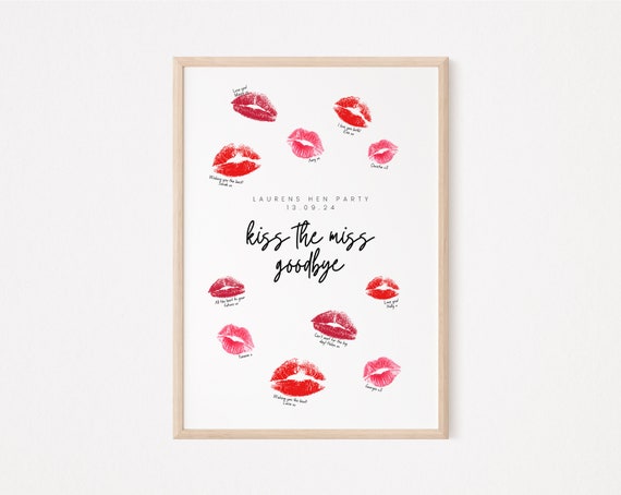 Personalised Kiss the Miss Goodbye | Bridal Shower | Hen Do Keepsake | Handwritten Hen Party Lipstick Game | Bachelorette Weekend Memories