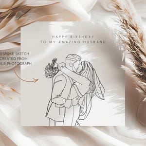 Gepersonaliseerde schets tekening verjaardagskaart, op maat gemaakte occasionele schets, cadeau voor vrienden vriend vriendin verloofde, aangepaste wenskaart