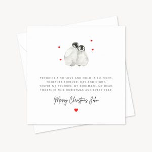 Eres mi alma gemela, tarjeta navideña de pingüino / Tarjeta festiva especial para amantes / Tarjeta navideña / Esposa romántica, esposo, prometido / Personalizada