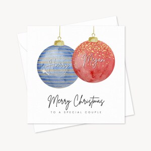 Biglietti di auguri personalizzati con palline di Natale / Biglietto di Natale / Per una coppia speciale / Biglietto con nomi / Coppie a Natale / Biglietto di auguri di Natale festivo