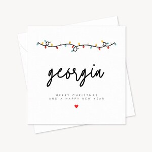 Tarjeta navideña personalizada / Regalo festivo con nombre / Guirnalda de luces navideñas / Tarjeta navideña sencilla para una persona especial / Tarjeta de invierno personalizada