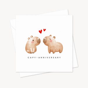 Linda tarjeta de aniversario de capibara / Tarjeta de feliz aniversario de bodas / Esposo, esposa, novio, novia, prometido / Regalo para él y ella / Nuestra cita
