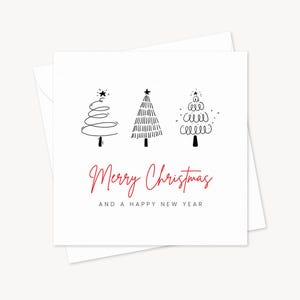 Frohe Weihnachten und ein glückliches neues Jahr-Karte | Personalisierte Karte | Skizziert Bäume | Festliche Winter Karte | Geschenk für Familie und Freunde