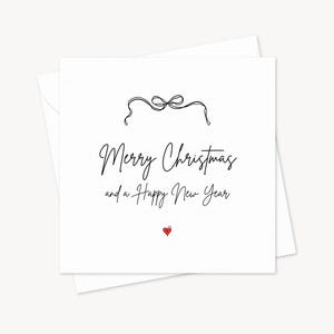 Eenvoudige prettige kerstdagen en een gelukkig nieuwjaar | Gepersonaliseerde kaart | Getekende strik | Feestelijke winterkaart | Cadeau voor familie en vrienden