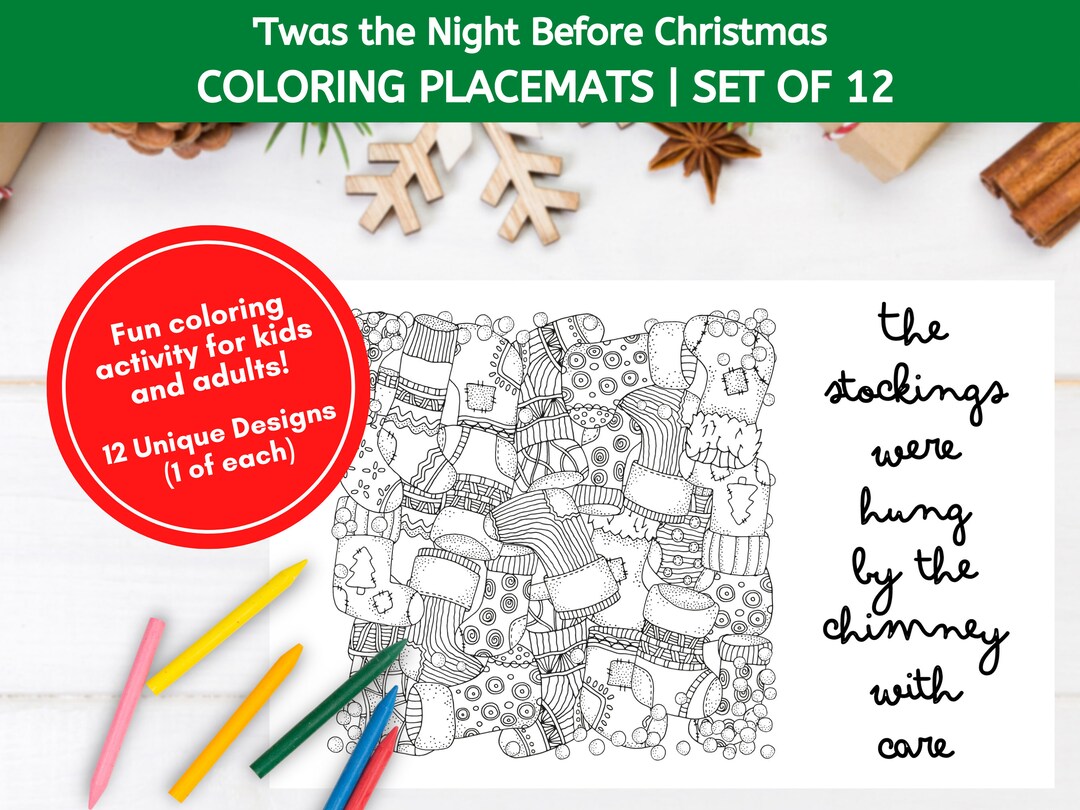 Christmas Coloring Placemats for Kids Night Before Christmas Etsy