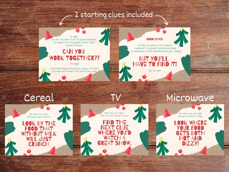 Christmas Scavenger Hunt Printable, Christmas Treasure Hunt Clues