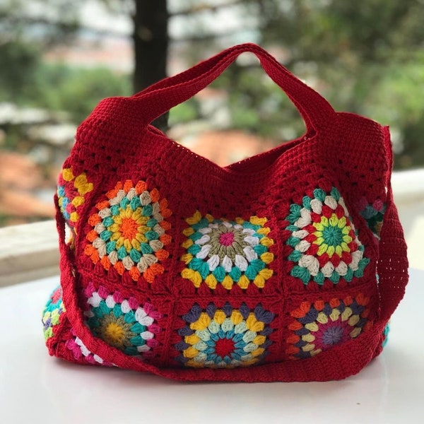 Granny Square Bag - Bohemian Bag - Crochet Bag - Afghan Crochet - Motif Bag - Retro Style - Vintage Bag - Granny Square Shoulder Bag