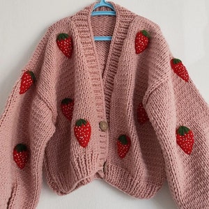 Cardigan&Sweater-Strawberry Cardigan - Strawberry Pullover - Fruit Knitted Clothes- Strawberry Patch - Plus Oversized Options