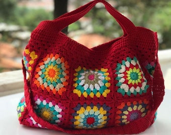 Handmade Granny Square Crochet Bag - Bohemian Style