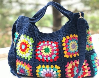Granny Square Bag - Bohemian Bag - Crochet Bag - Afghan Crochet - Motif Bag - Retro Style - Vintage Bag - Granny Square Shoulder Bag