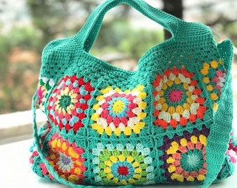 Handmade Granny Square Crochet Bag – Bohemian Style, Lined