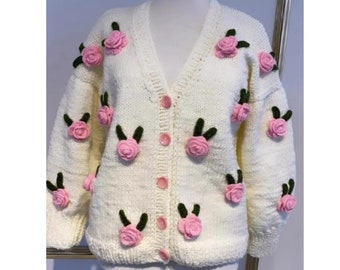 Rose Knit Cardigan – Crochet Bunny Patchwork Sweater