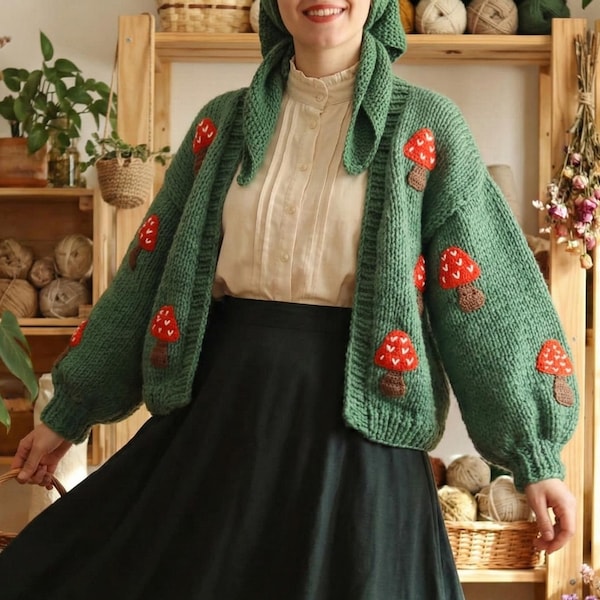 Mushroom Cardigan&Sweater - Mushroom Pullover - Fruit Knitted Clothes- Smurfs Embroidered - Plus Oversized Options