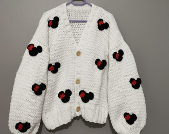 Cardigan&Sweater-Mickey Mouse Cardigan - Minnie Mouse Pullover - Mickey Knitted Clothes- Cartoon Patterned -Plus Patchwork Oversized Options