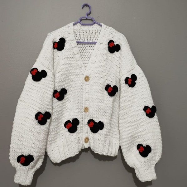 Cardigan&Sweater-Mickey Mouse Cardigan - Minnie Mouse Pullover - Mickey Knitted Clothes- Cartoon Patterned -Plus Patchwork Oversized Options