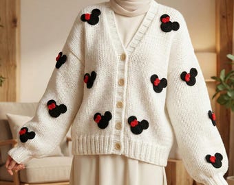 Cardigan&Sweater-Mickey Mouse Cardigan - Minnie Pullover - Mickey Knitted Clothes- Cartoon Patterned -Plus Oversized Options