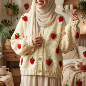 Strawberry Cardigan&Sweater - Strawberry Patterned Pullover - Fruit Knitted Clothes - Plus Oversized Options