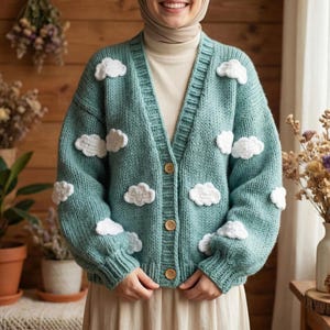 Cardigan&Trui Cloudy - Gehaakte trui Cloud - Gebreid gewas Cloud - Luchtpatroon - Plus oversized opties