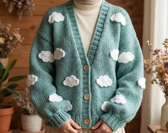 Cloudy Cardigan&Sweater - Cloud Crochet Pullover - Cloud Knitted Crop - Sky Patterned - Plus Oversized Options