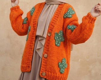 Cactus Cardigan&Sweater - Cactus Pullover - Dessert Tree Patterned - Cacti Knitted Crop - Plus Oversized Options