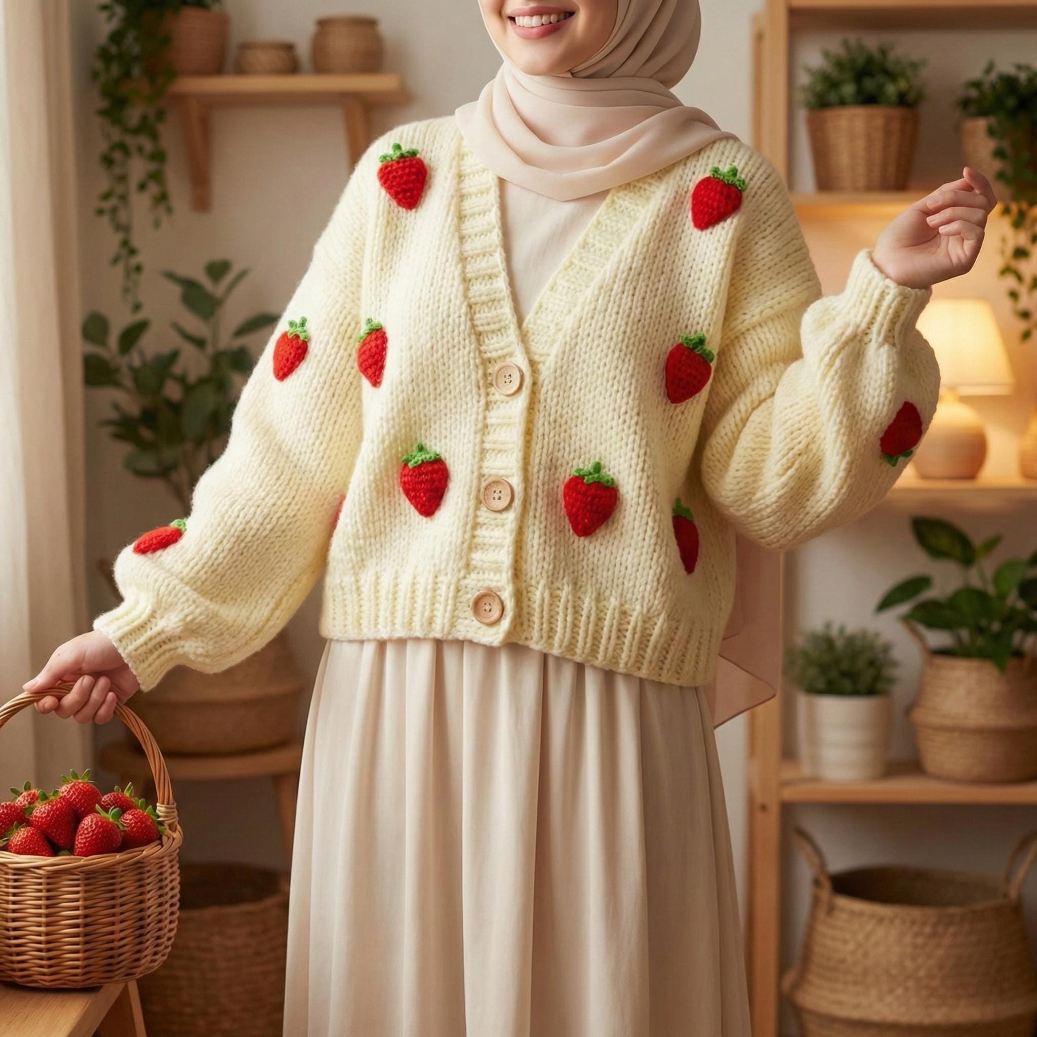 Strawberry Cardigan&sweater - Strawberry Patterned Pullover - Fruit ...