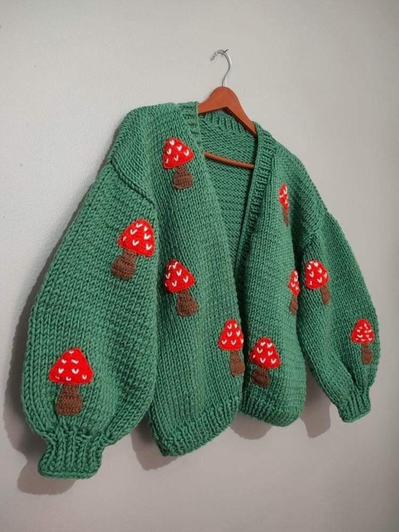 Cardigan&Sweater-Mushroom Cardigan Mushroom Pullover Fruit Knitted Clothes Mushroom Patch Plus Oversized Options image 1
