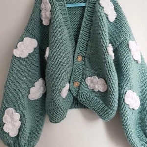 Cloudy Cardigan - Cloud Sweater - Cloudy Pullover & Cloud Knitted Crop - Cloud Patterned - Plus Oversized Pullover - Different Color Options