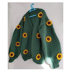 Cardigan&Sweater -Sunflower Cardigan -Sunflower Knitted Clothes Crop - Women Clothes- Sunflower Patterned Cardigan- Plus Oversized Options