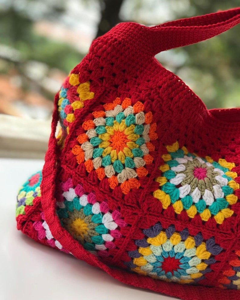 Granny Square Bag Bohemian Bag Crochet Bag Afghan Crochet Motif Bag ...