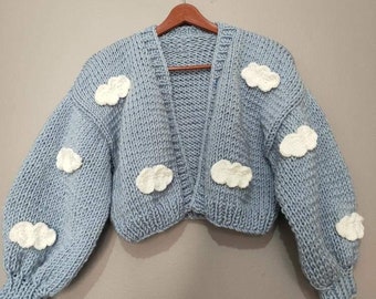 Cloudy Cardigan - Cloud Sweater - Cloudy Pullover & Cloud Knitted Crop - Cloud Patterned - Plus Oversized Pullover