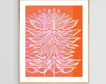 Palm Leaf Print, Palm Tree Art, Abstract Art, Minimal Floral Print, Flower Art Botanical Art, Flower Print, Pink Floral Art, Palm Leaf Print