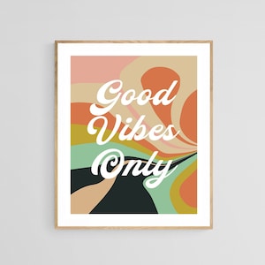 Typography Wall Art, Good Vibes Wall Art Print, Retro Wall Art Print, Good Vibes Print, Retro Art, Quote Print, Inspirational Art Print
