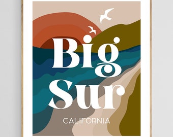 Big Sur California Wall Art, Big Sur Print, Califorina Art, Ocean Art Print, Retro Print, Beach Art Print, Coastal Wall Art, Big Sur Beach