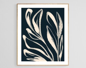 Minimal Botanical Art Print, Floral Wall Art, Blue And White Art, Leaf Art Print, Floral Decor, Nature Art, Minimal Floral Art, Abstract Art