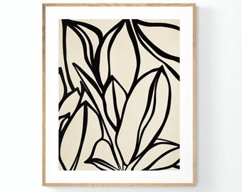 Minimal Botanical Art Print, Floral Art, Leaf Print, Ficus Leaf Print, Black And White Art, Leaf Design, Minimal Floral Art, Abstract Print
