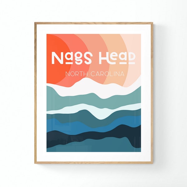 Outer Banks Print, Nags Head Print, North Carolina Art, Retro Boho Print, Beach Art, Coastal Print, Seaside Art, Abstract,Wave Print,Sun Art