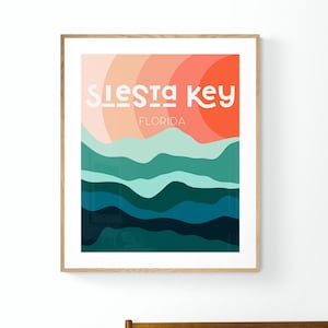 Siesta Key Art  Print, Florida Art, Gulf Coast Art, Retro Boho Print, Beach Art, Coastal Print, Seista Key Wall Art, Retro Art, Wave Print