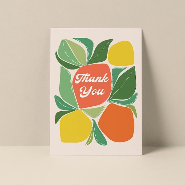 Thank You Card, Citrus Note Card, Orange and Lemom Note Card, Blank Note Card, Thank You Note Card, Citrus Art, Lemon Print, Orange Art