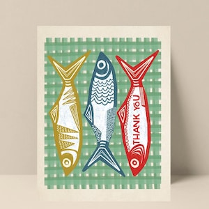 Carte de remerciement, imprimé poisson, impression de sardines, carte de correspondance vierge sardine, carte vierge, mot de remerciement, carte de correspondance, poisson, carte de poisson, carte de correspondance de poisson