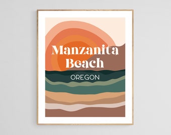 Manzanita Beach Art Print, Oregon Art, Ocean Art Print, Retro Print, Beach Art Print, Oregon Wall Art, Manzanita Wall Art, Oregon Coast Art